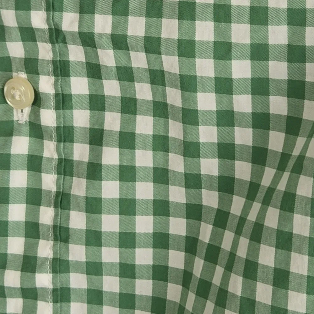 J. Crew Secret Wash Shirting Mens Size S Green Gingham Check Long Sleeve‎ Shirt